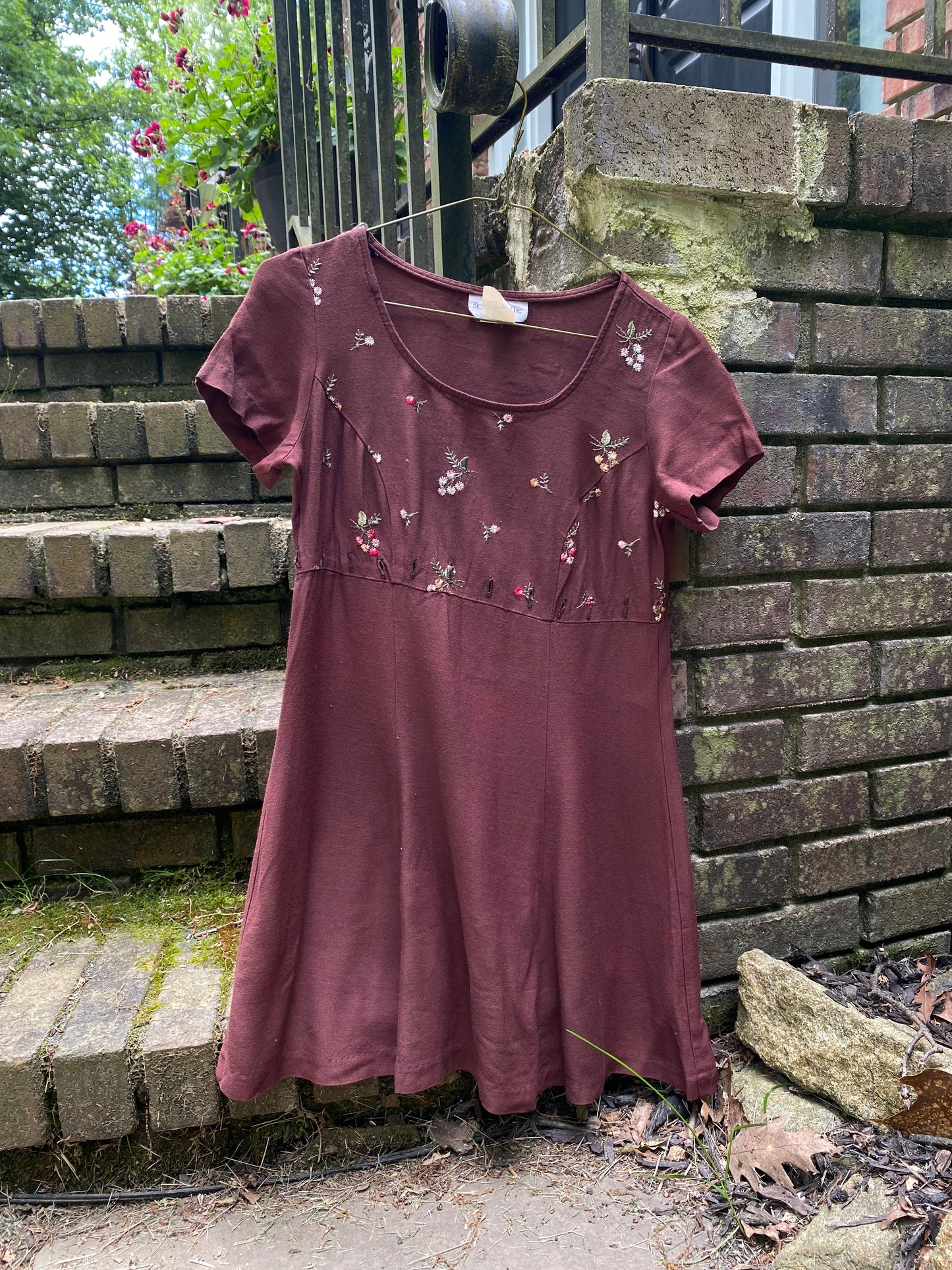 Floral Embroidered Brown Dress