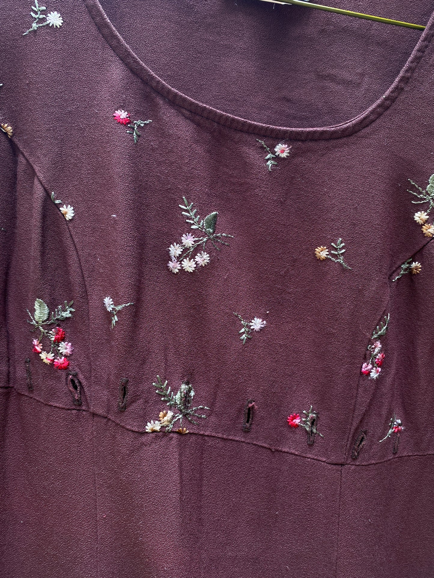 Floral Embroidered Brown Dress