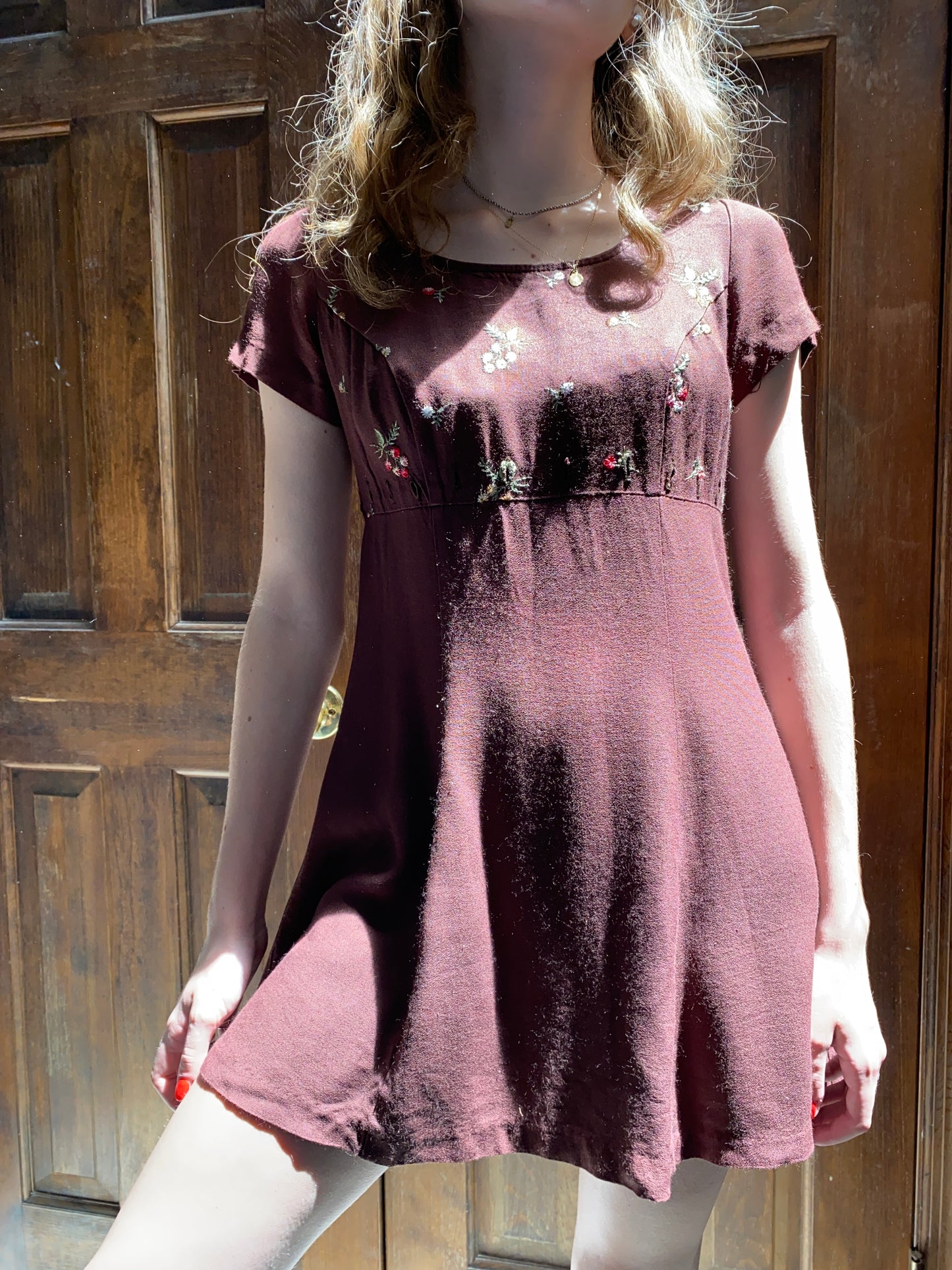 Floral Embroidered Brown Dress