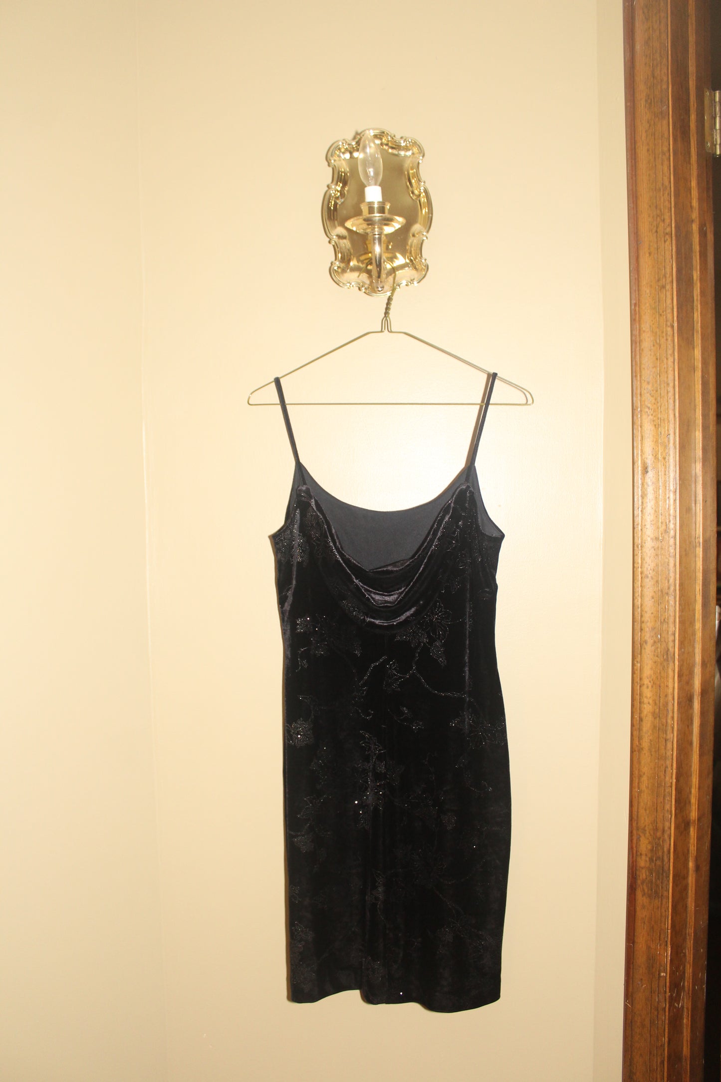 Patterned Velvet Cowl Neck Dress
