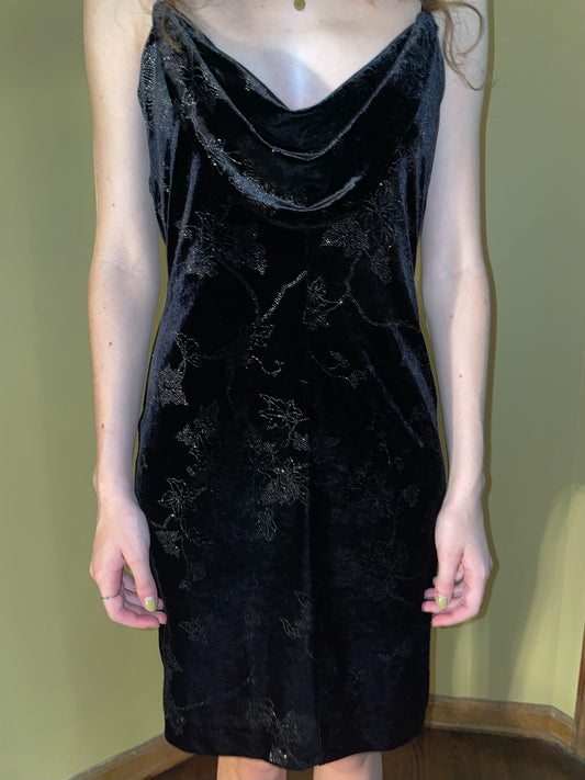 Patterned Velvet Cowl Neck Dress