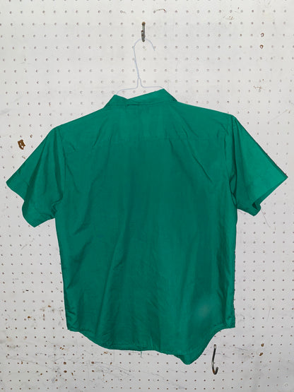 Pleated Green Short Sleeve Button Up