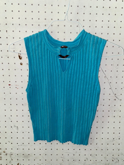 Turquoise Cut-Out Knit Tank