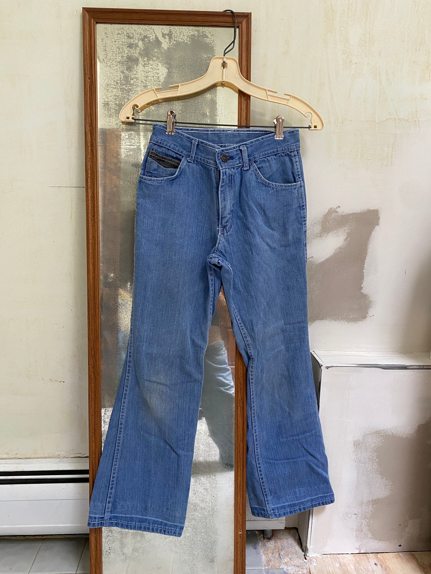 Bell Bottom Jeans with Colorblocked Pockets