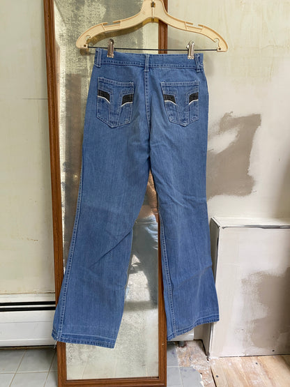 Bell Bottom Jeans with Colorblocked Pockets