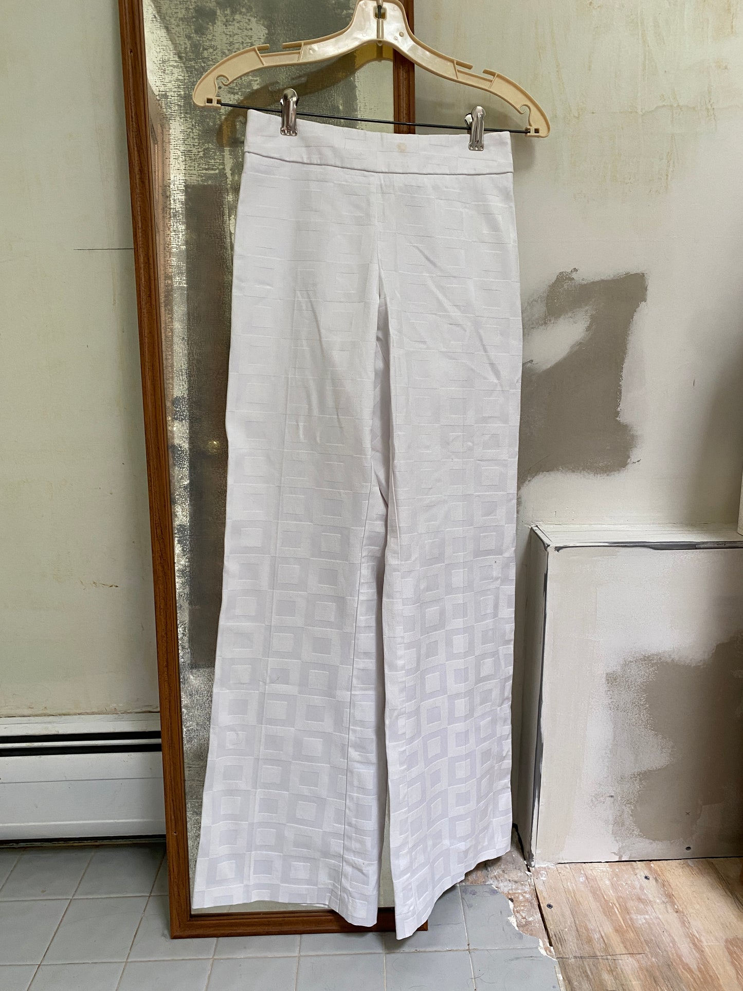 White Square Pattern Trousers