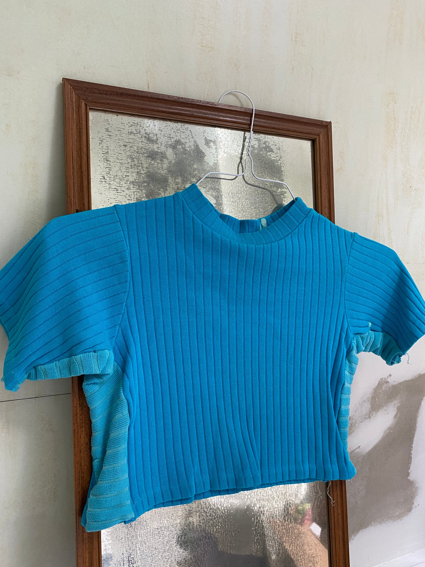 Turquoise Cropped Ribbed Tee