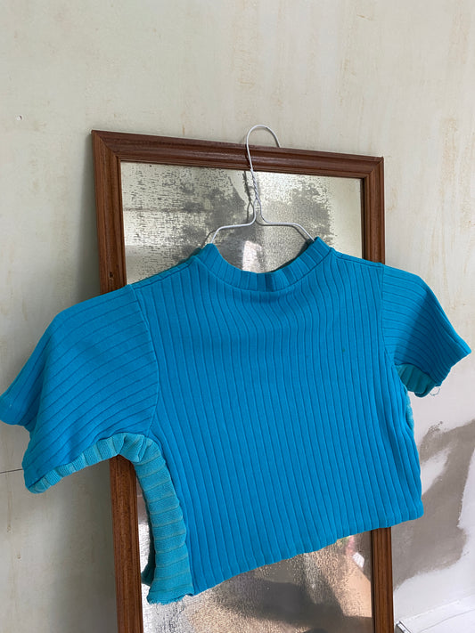 Turquoise Cropped Ribbed Tee