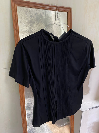 Black Silky Pleated Blouse