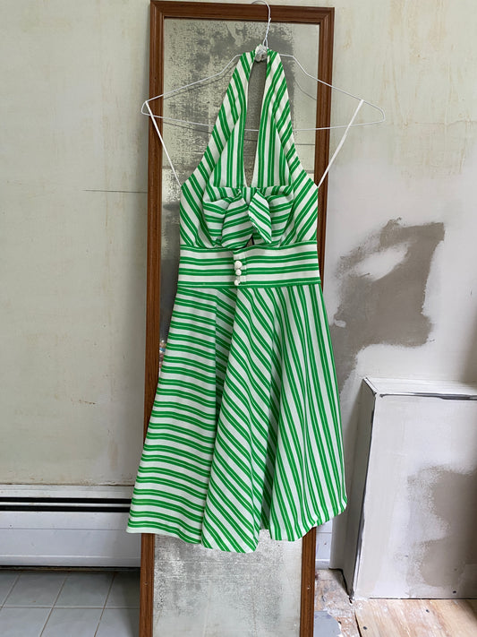 Green Stripe Halter Dress