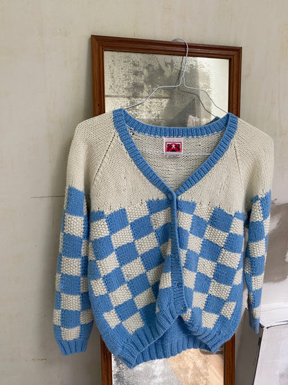 Blue & White Checker Cardigan